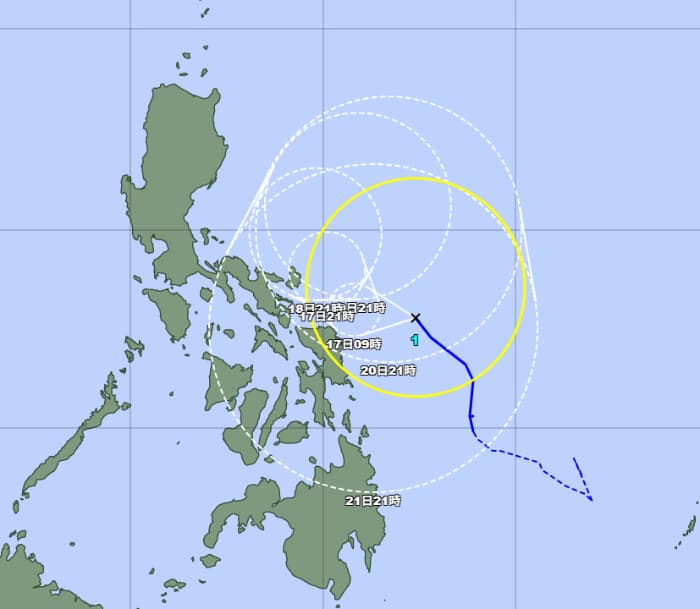 台風1号の予想進路図