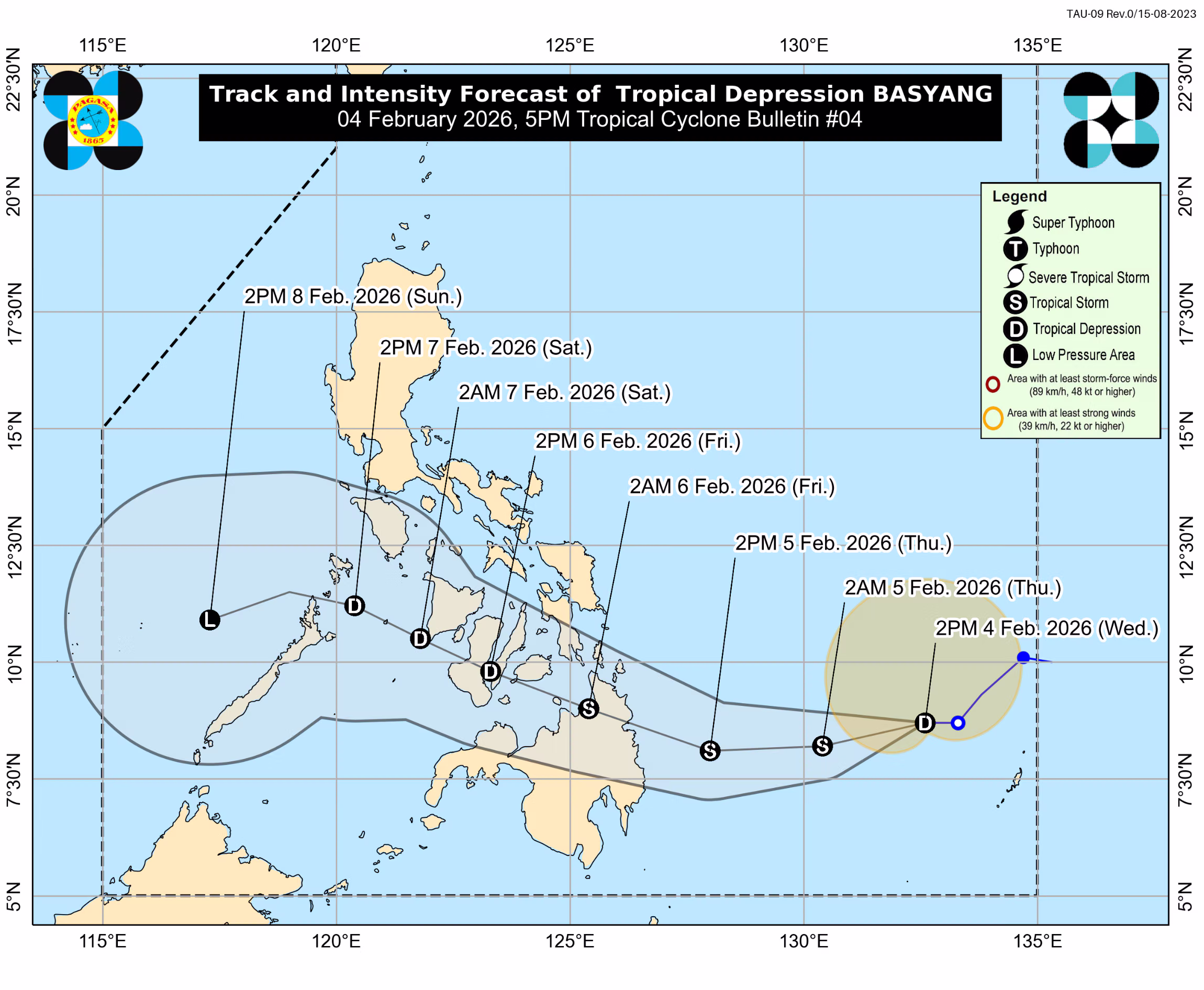 熱帯低気圧バシャンの進路予想図