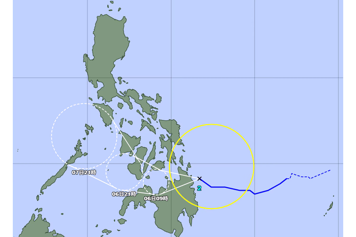 台風２号の予想進路図