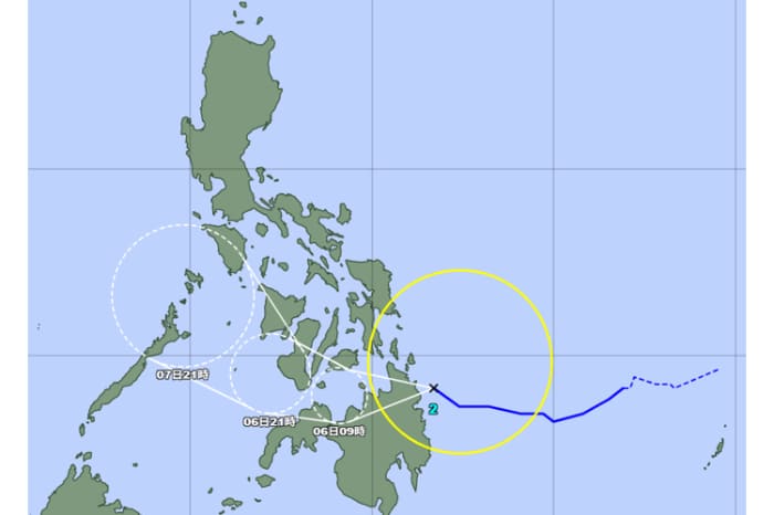 台風2号の予想進路図