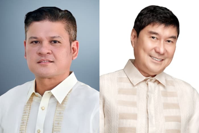 支持率調査でトップだったラフィ―・トゥルフォ上院議員（右）と５位のパオロ・ドゥテルテ下院議員