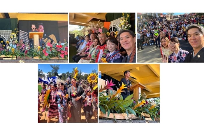 バギオ市のフラワーフェステイバルを訪れた遠藤大使と明子夫人