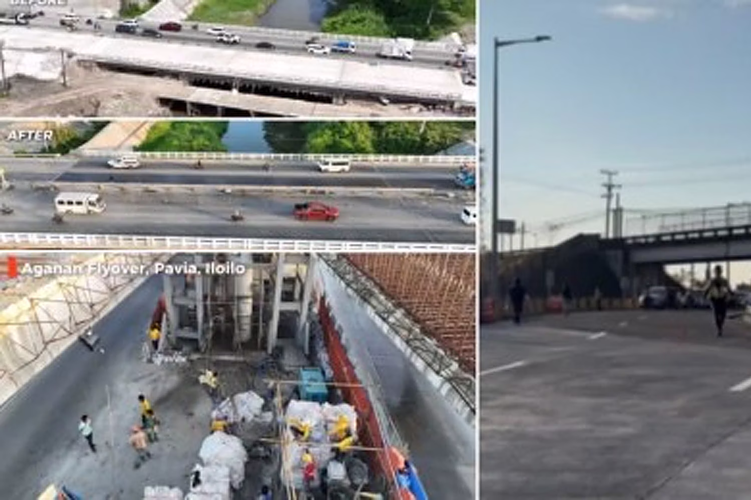 パンパンガ州マバラカットのスタ・イネス・アトル・ボラバイパス道路（右）、トゥガナイ橋の北行き車線（左上）、イロイロ州パビアのアガナン高架橋（左下）