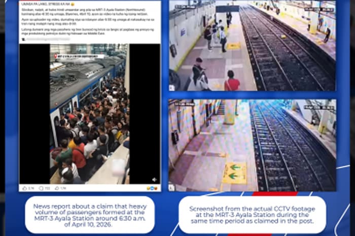 「アヤラ駅が大混雑」として投降された動画（左）と、同時刻の監視カメラの映像（右）