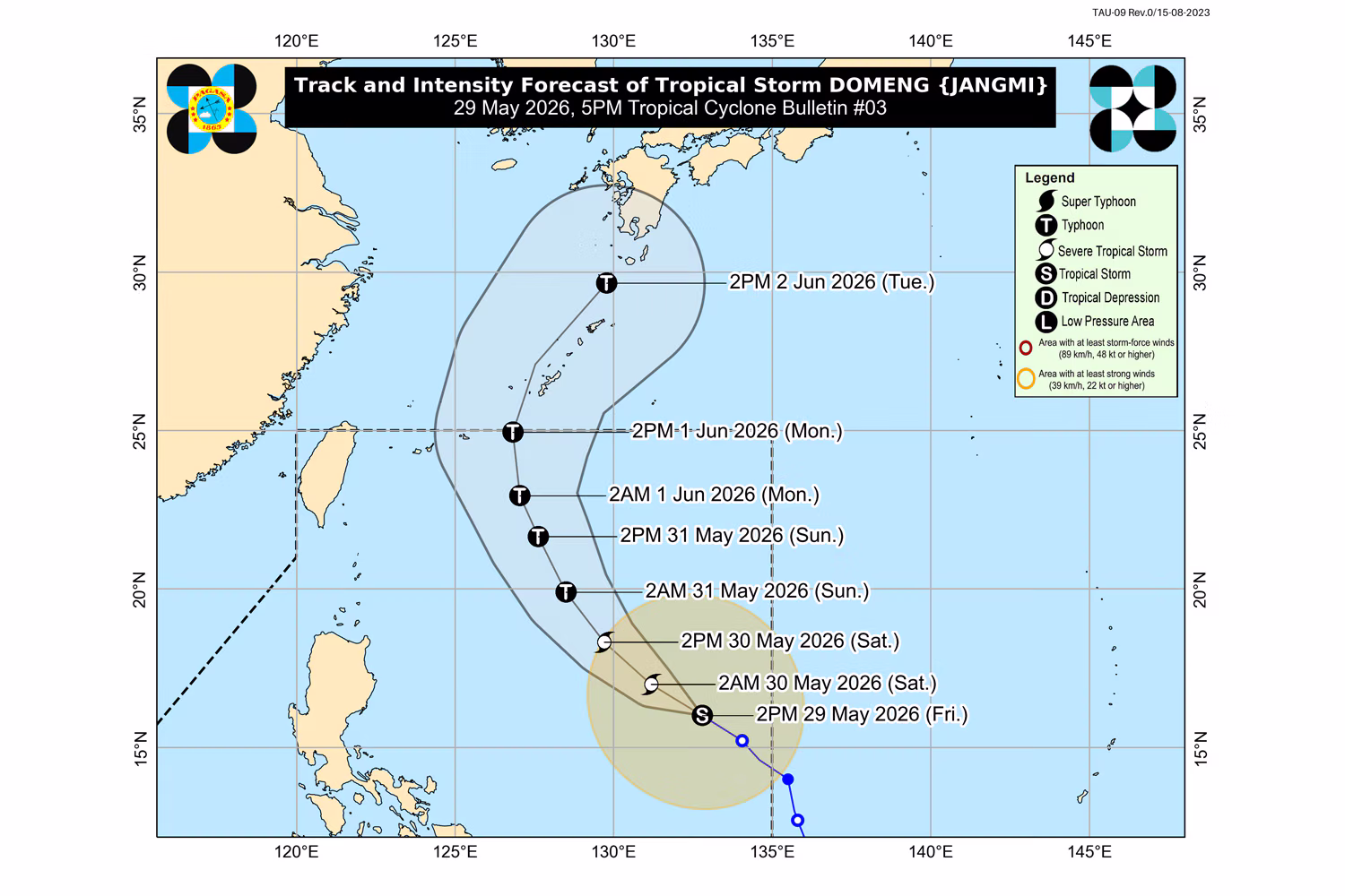 台風ドメンの進路予想図