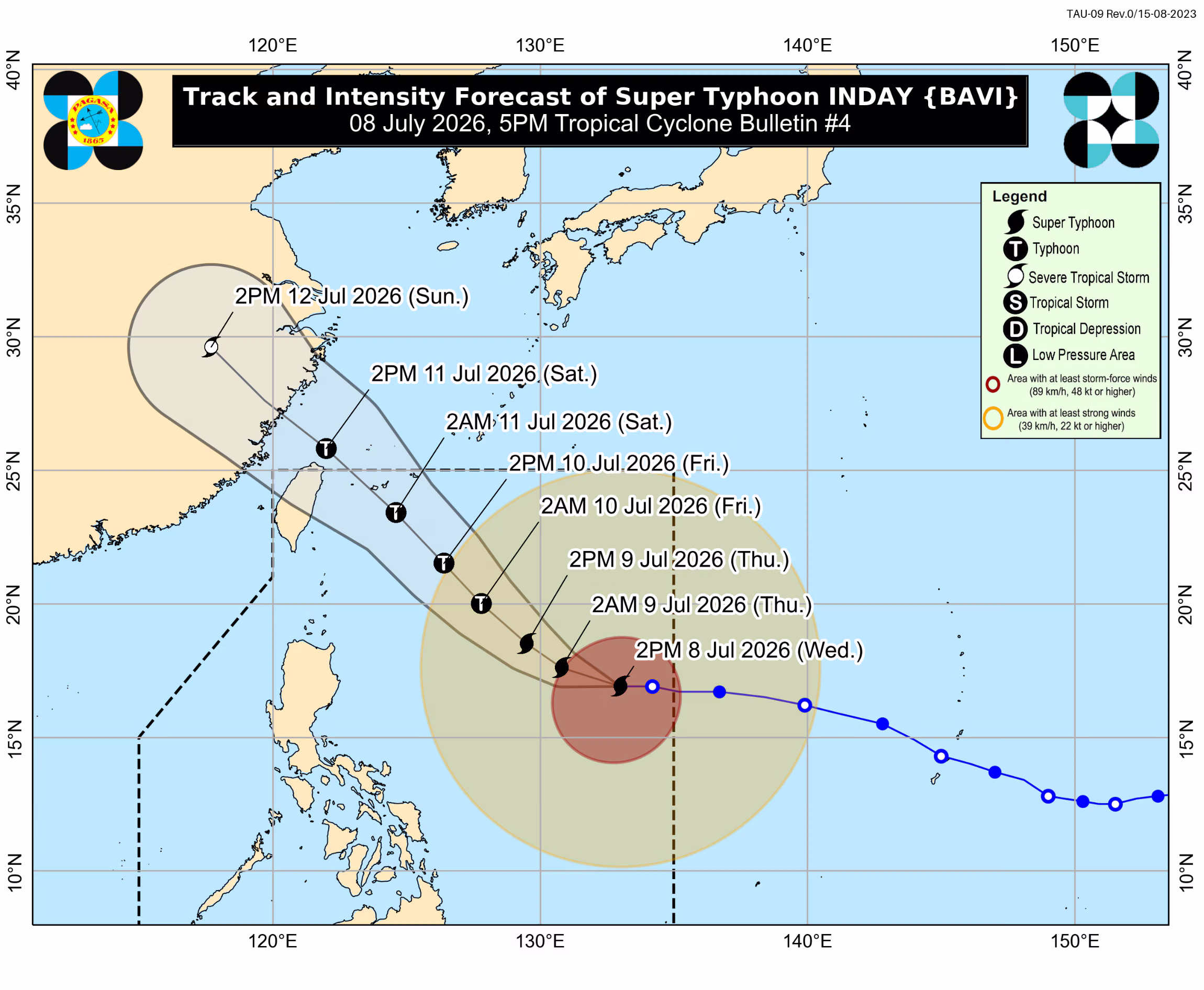 台風インダイの進路予想図