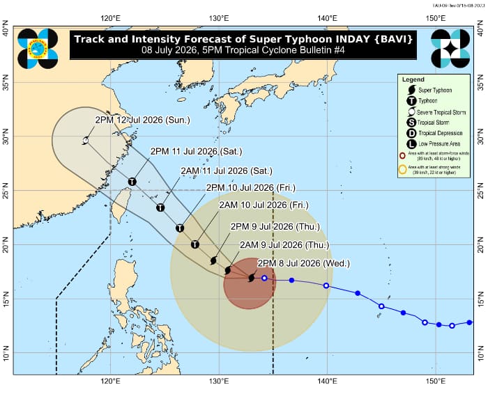 台風インダイの進路予想図