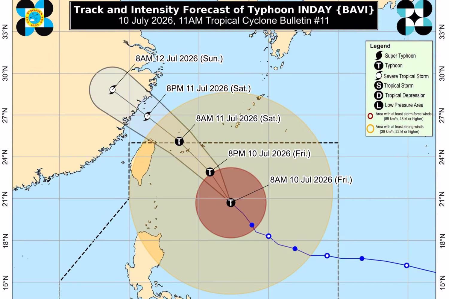 台風９号の進路予想図