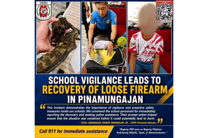 少年が学校に拳銃を持ち込んだ事件を伝える国家警察セブ州本部のポスター