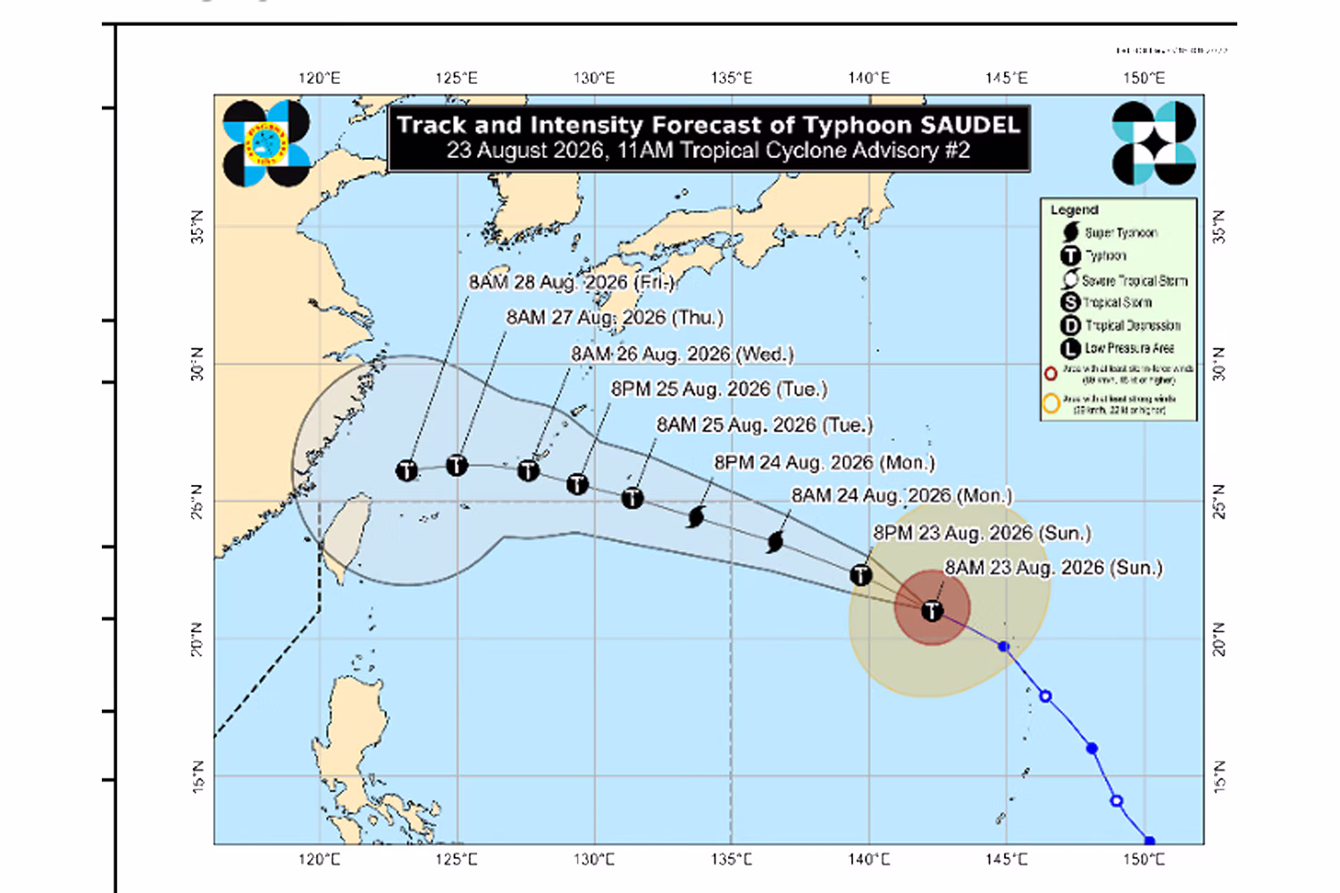 台風サウデルの進路予想図
