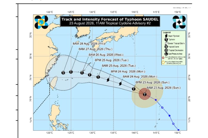 台風サウデルの進路予想図