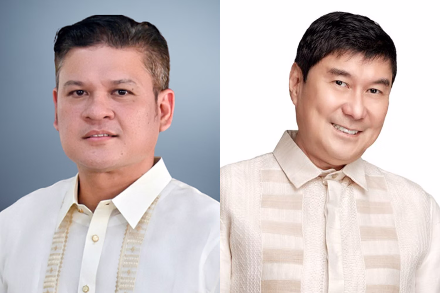 支持率調査でトップだったラフィ―・トゥルフォ上院議員（右）と５位のパオロ・ドゥテルテ下院議員