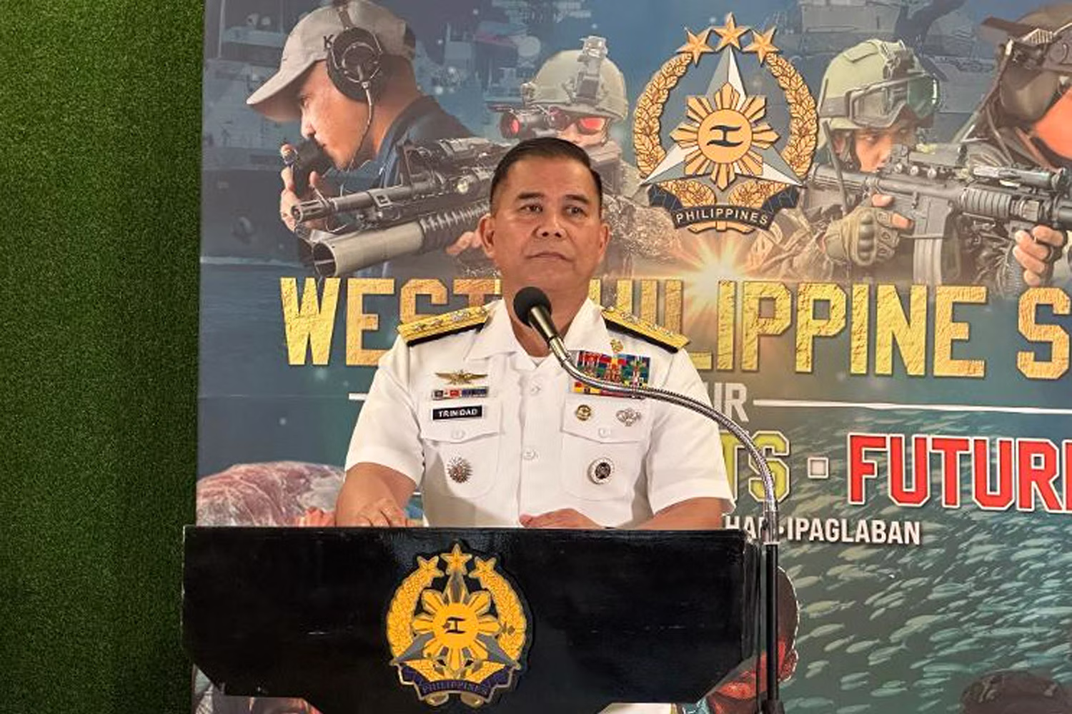 Retired Rear Admiral Roy Vincent Trinidad, Armed Forces of the Philippines (AFP) spokesperson for West Philippine Sea, faced media in a press conference on Tuesday. Robina Asido/PHS