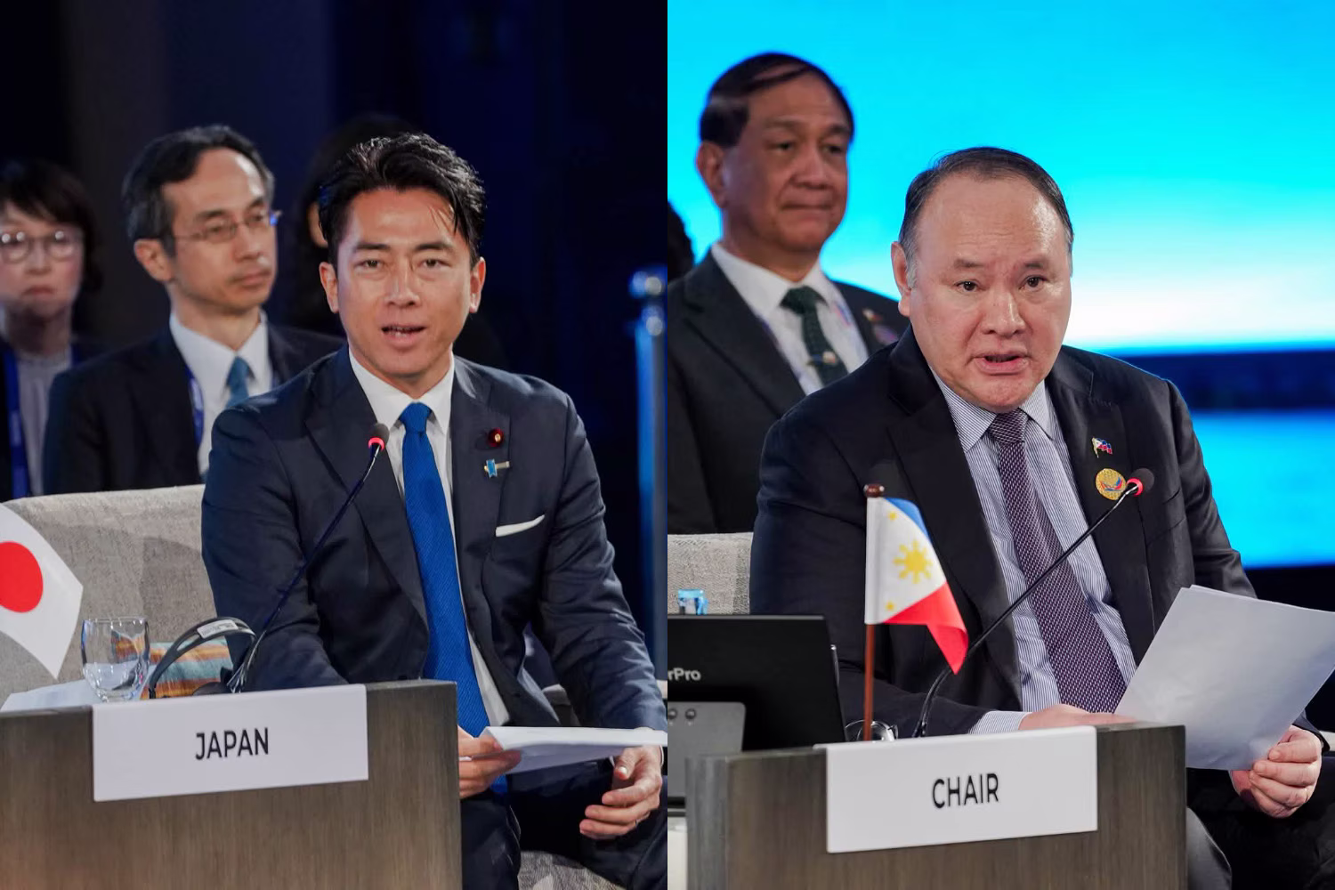 小泉防衛相（左）とテオドロ国防相